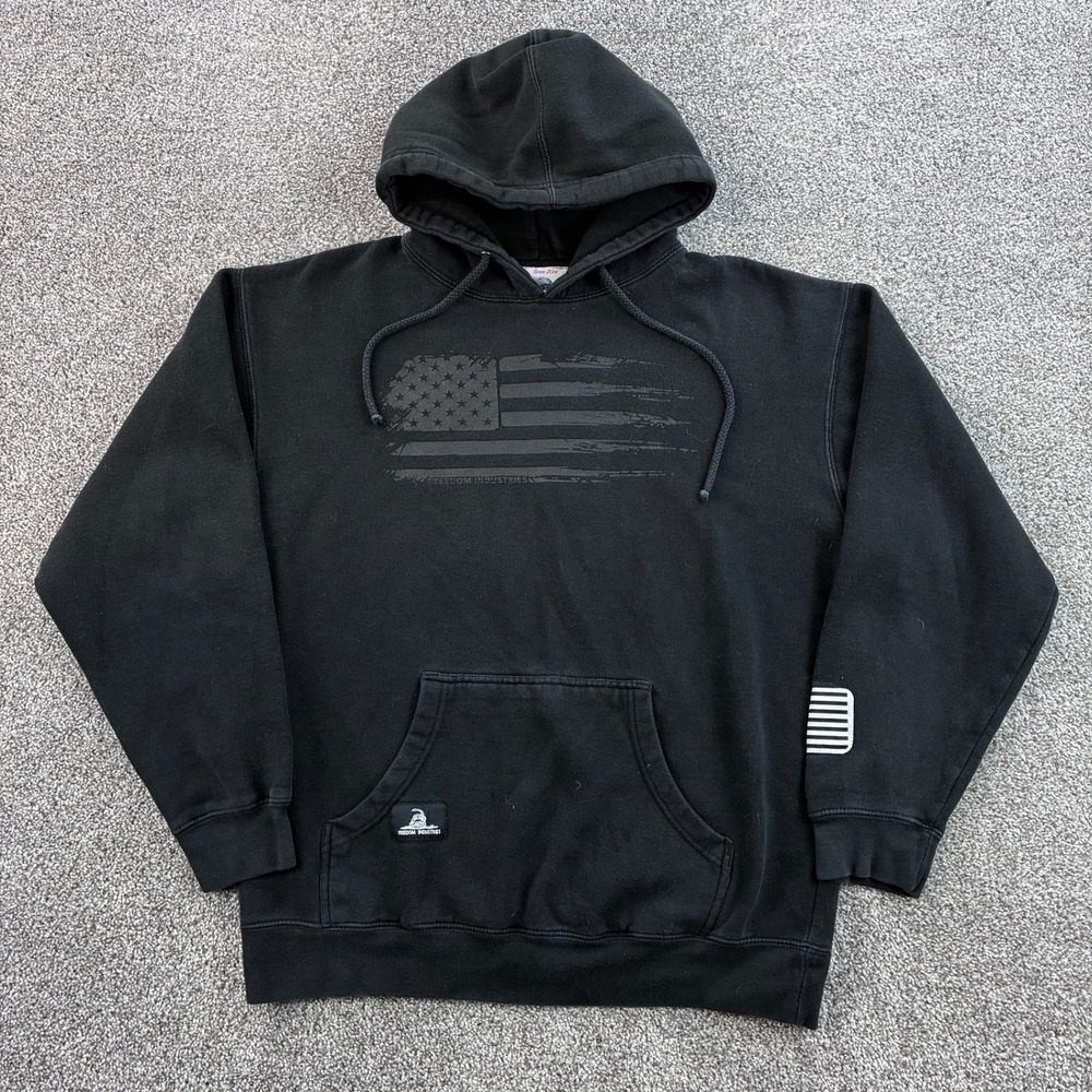 Freedom Industries Hoodie Mens L Black American Flag Snake Logo USA Patriot